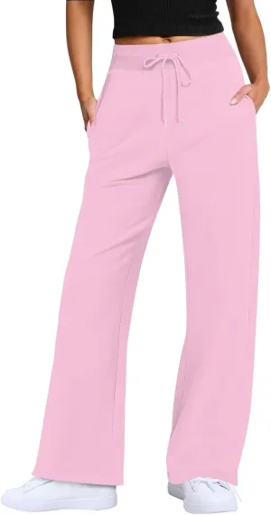 Wide Leg Sweatpants for Women Fleece Side Slit Flare Workout Pants with Pockets Casual Comfy High Waisted Cargo Pants