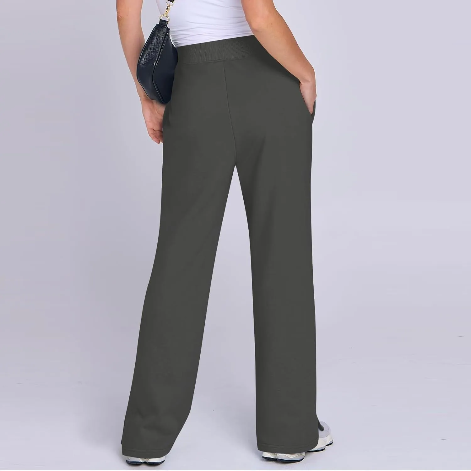 Wide Leg Sweatpants for Women Fleece Side Slit Flare Workout Pants with Pockets Casual Comfy High Waisted Cargo Pants