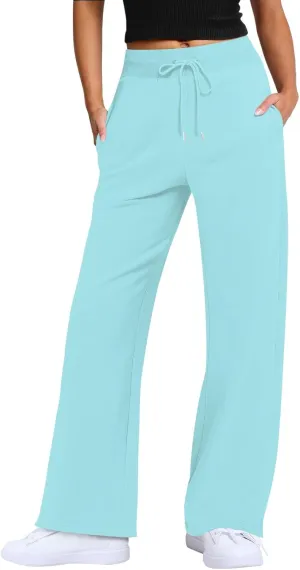 Wide Leg Sweatpants for Women Fleece Side Slit Flare Workout Pants with Pockets Casual Comfy High Waisted Cargo Pants