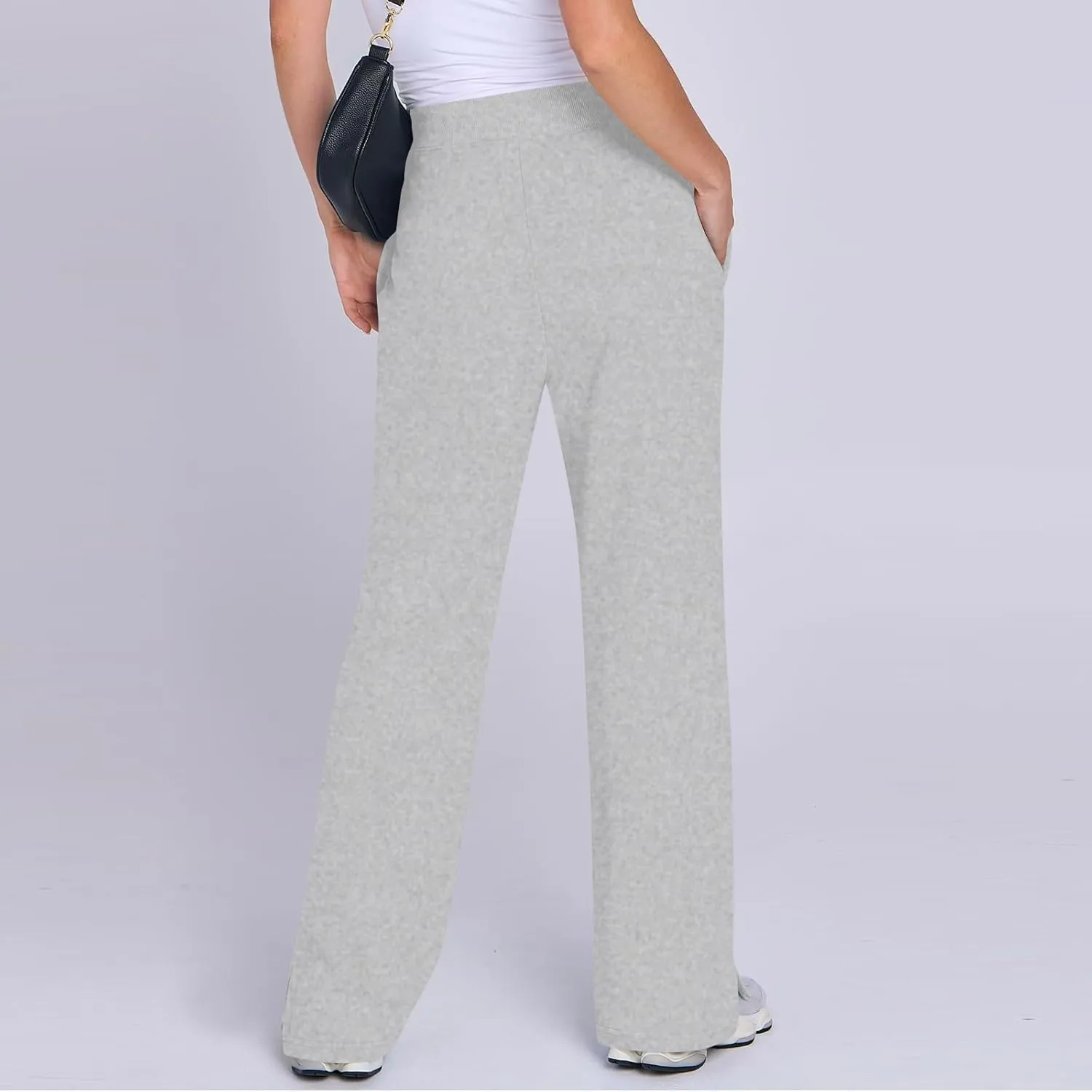 Wide Leg Sweatpants for Women Fleece Side Slit Flare Workout Pants with Pockets Casual Comfy High Waisted Cargo Pants