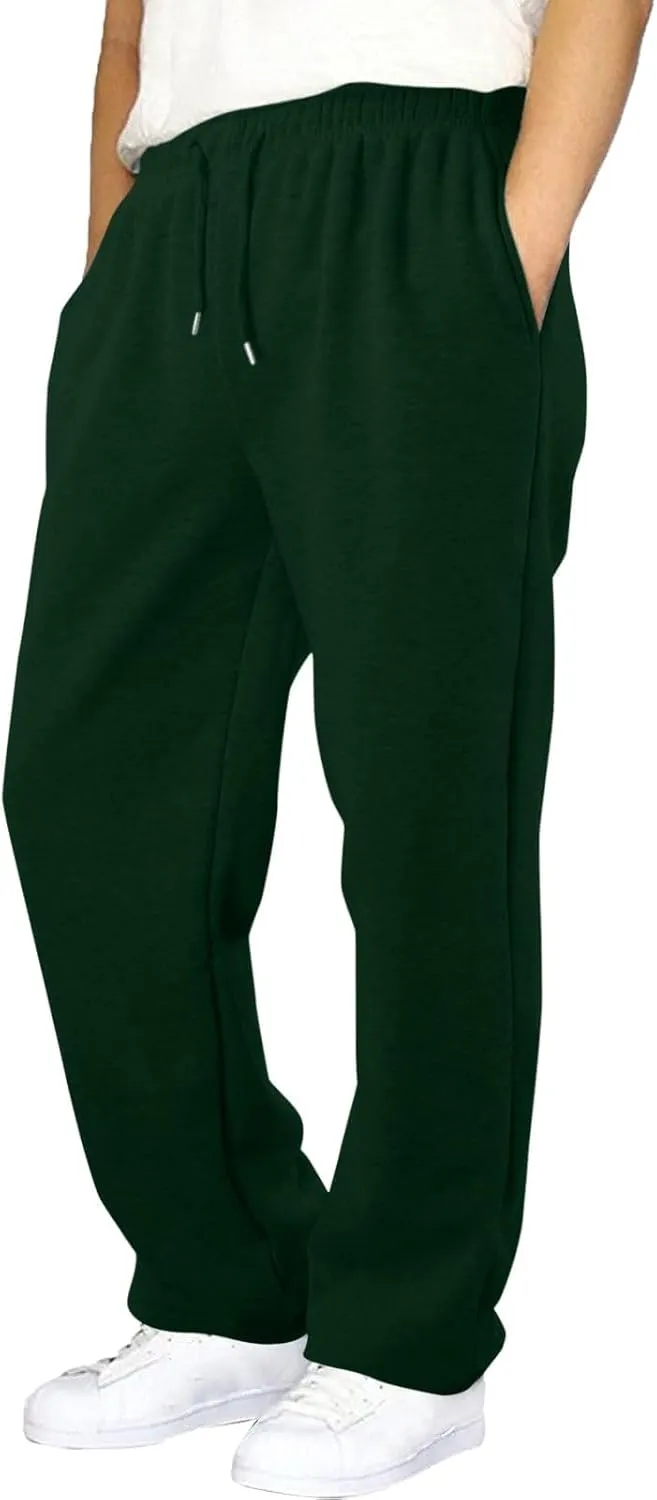 Wide Leg Sweatpants Men Baggy Soft Fleece Jogger Pants with Pockets Gym Athletic Workout Open Bottom Sweatpants