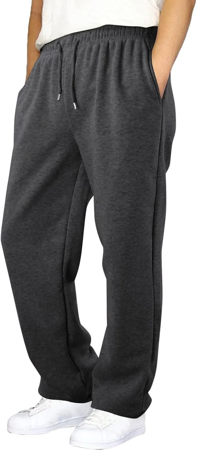Wide Leg Sweatpants Men Baggy Soft Fleece Jogger Pants with Pockets Gym Athletic Workout Open Bottom Sweatpants