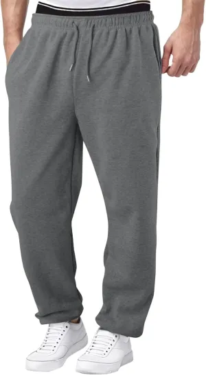 Wide Leg Sweatpants Men Baggy Soft Fleece Jogger Pants with Pockets Gym Athletic Workout Open Bottom Sweatpants