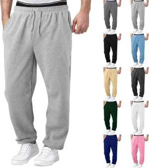 Wide Leg Sweatpants Men Baggy Soft Fleece Jogger Pants with Pockets Gym Athletic Workout Open Bottom Sweatpants