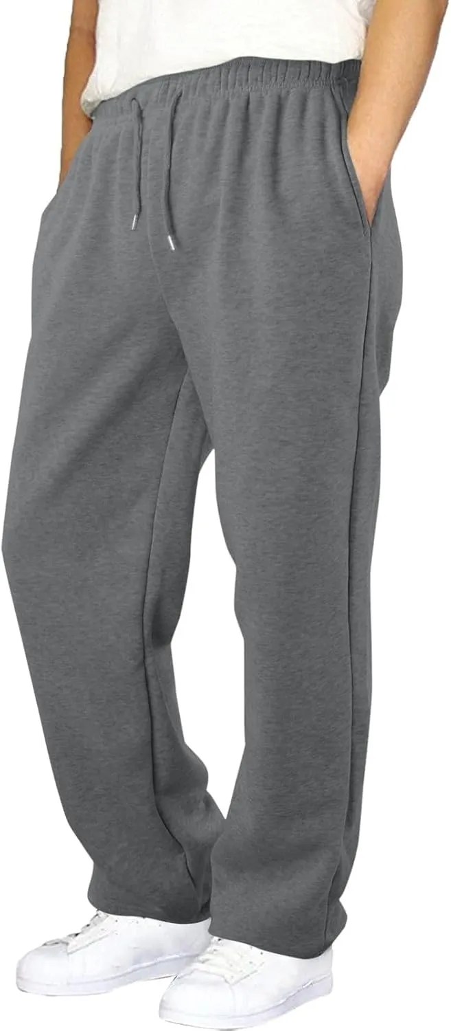 Wide Leg Sweatpants Men Baggy Soft Fleece Jogger Pants with Pockets Gym Athletic Workout Open Bottom Sweatpants