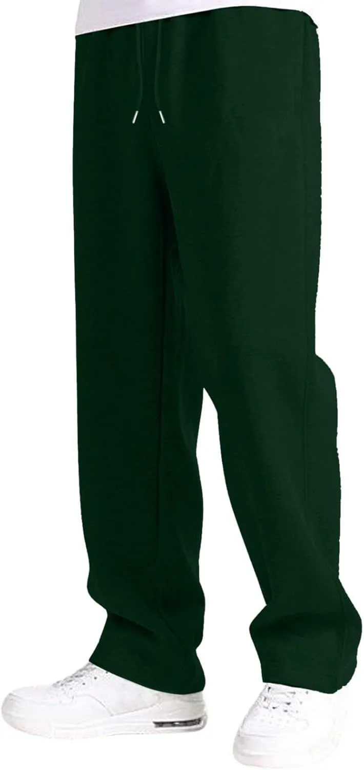 Wide Leg Sweatpants Men Baggy Soft Fleece Jogger Pants with Pockets Gym Athletic Workout Open Bottom Sweatpants