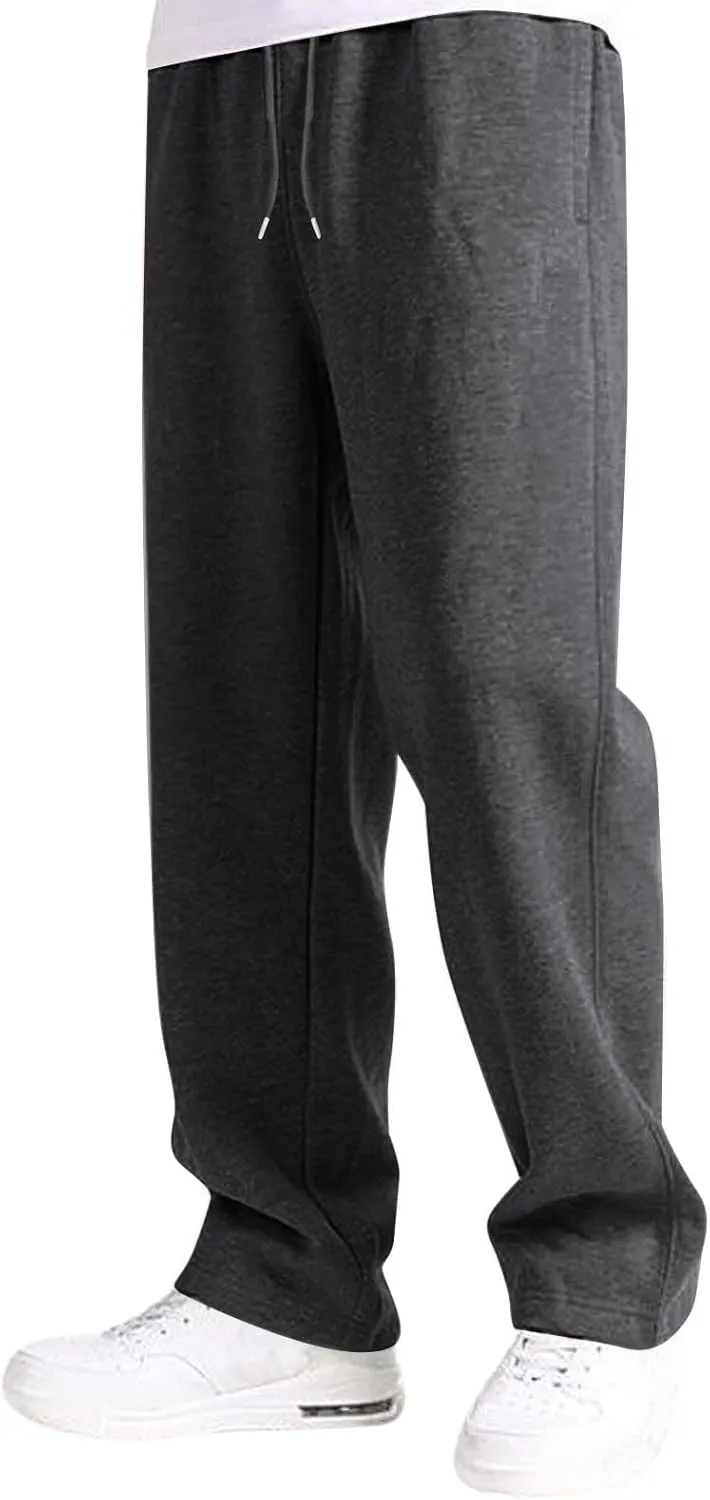 Wide Leg Sweatpants Men Baggy Soft Fleece Jogger Pants with Pockets Gym Athletic Workout Open Bottom Sweatpants