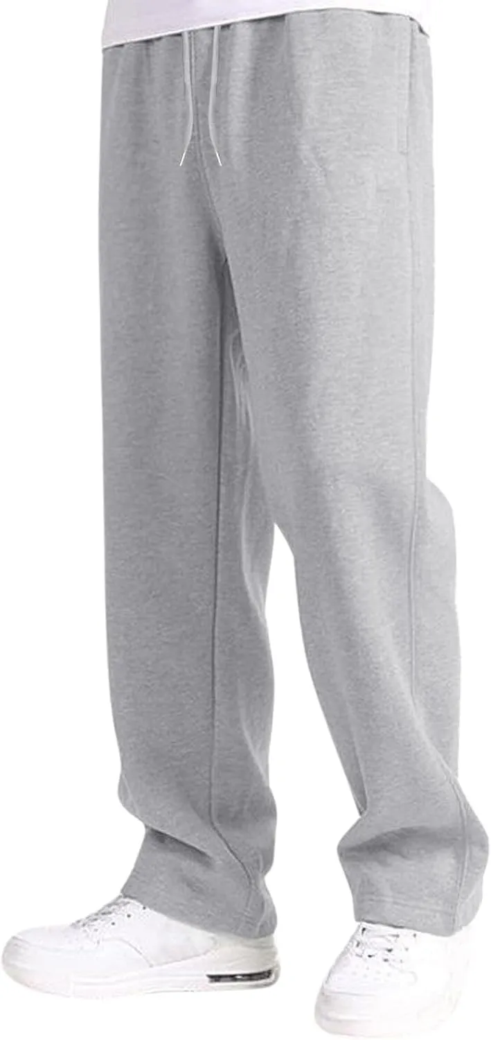 Wide Leg Sweatpants Men Baggy Soft Fleece Jogger Pants with Pockets Gym Athletic Workout Open Bottom Sweatpants