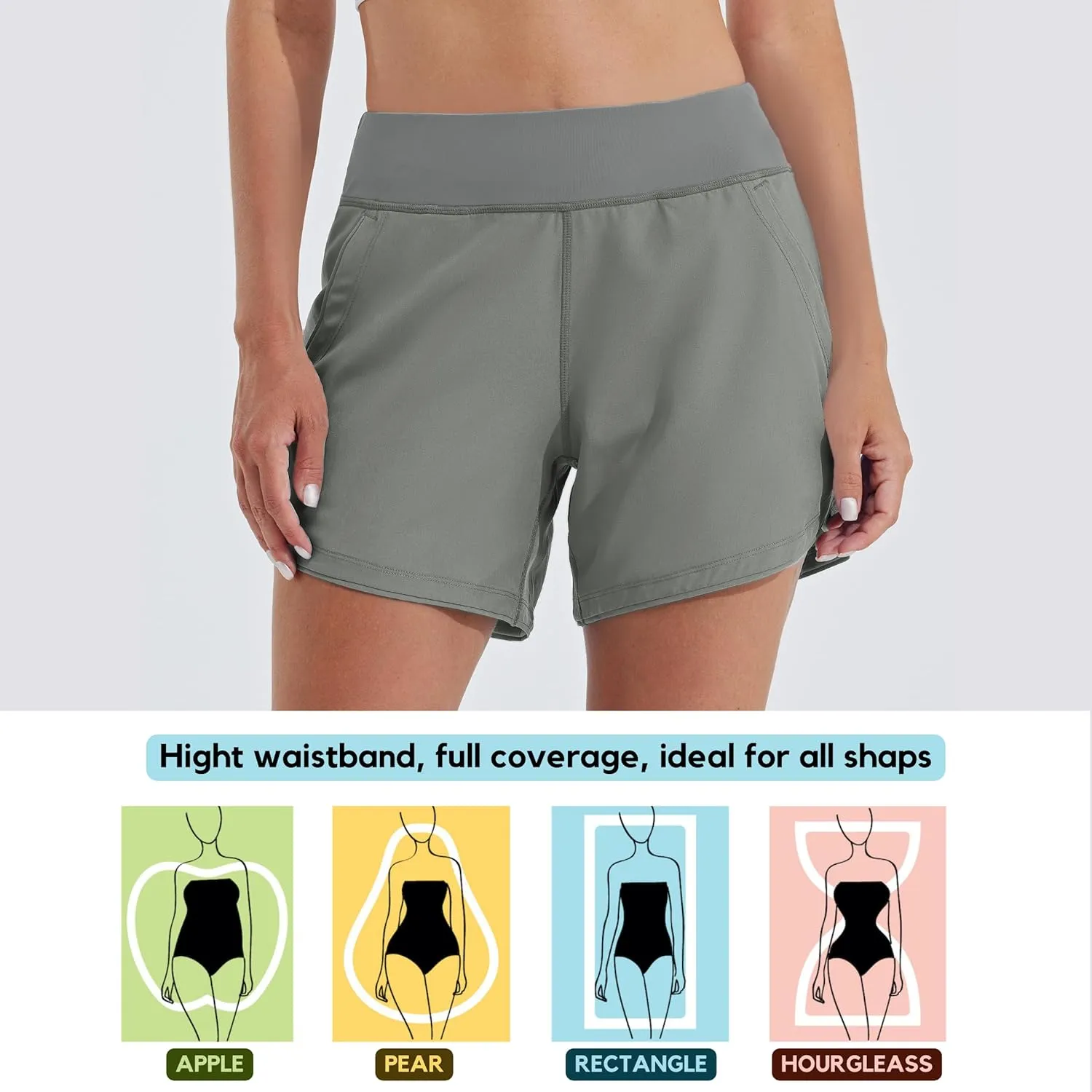 Willit Women's 5" Swim Board Shorts Quick Dry Beach Swimming Shorts UPF 50  High Waisted Liner Pockets