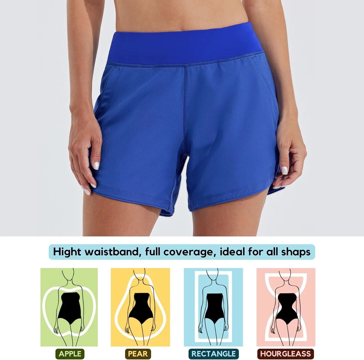 Willit Women's 5" Swim Board Shorts Quick Dry Beach Swimming Shorts UPF 50  High Waisted Liner Pockets