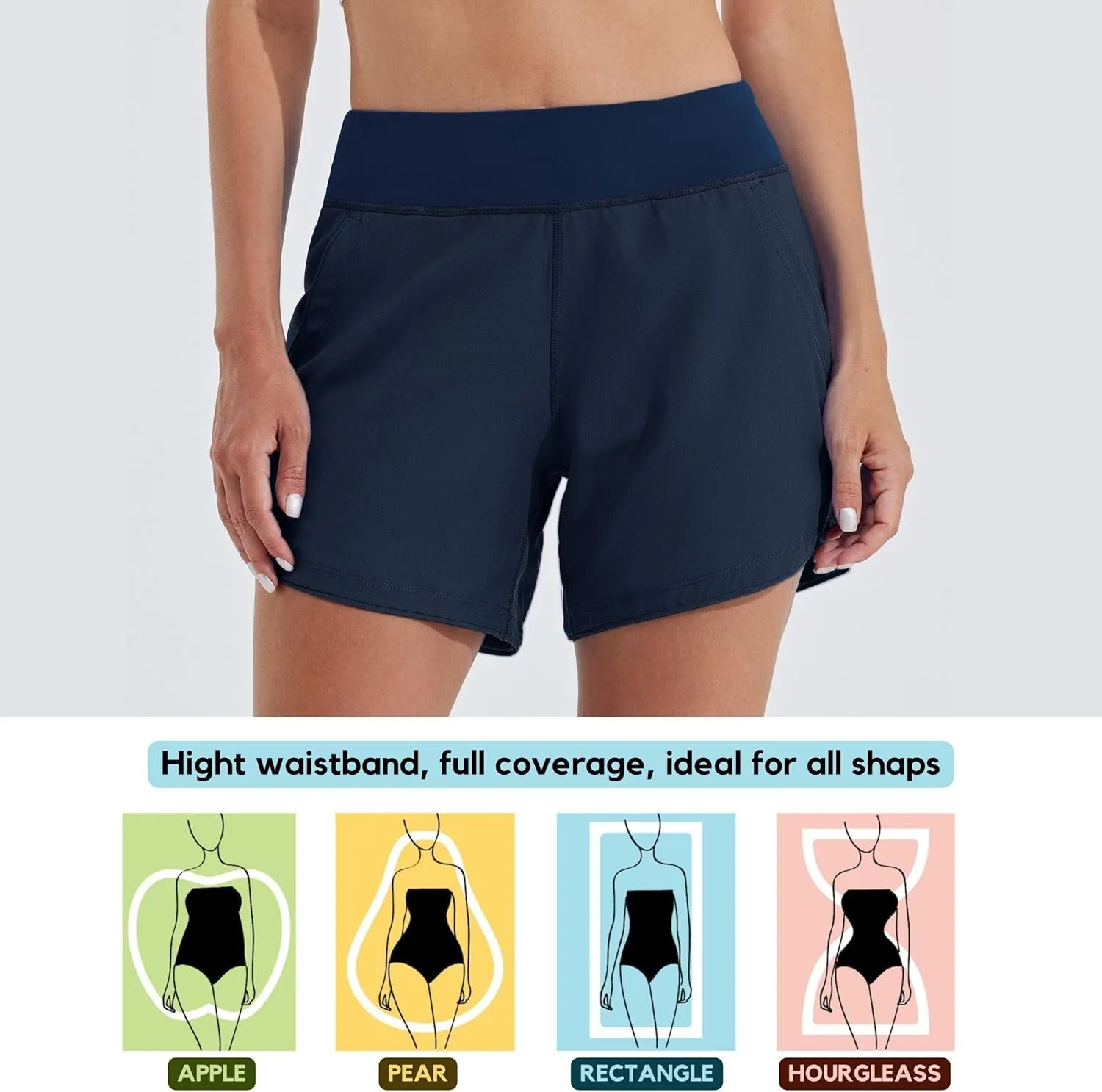 Willit Women's 5" Swim Board Shorts Quick Dry Beach Swimming Shorts UPF 50  High Waisted Liner Pockets