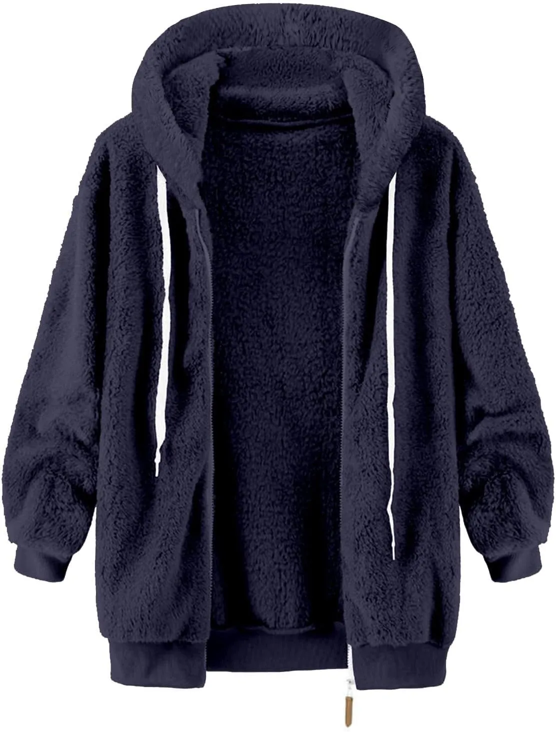 Winter Fleece Sherpa Hooded Jacket for Women Zip Up Casual Long Sleeve Drawstring Hoodies Soft Warm Jackets Outerwear