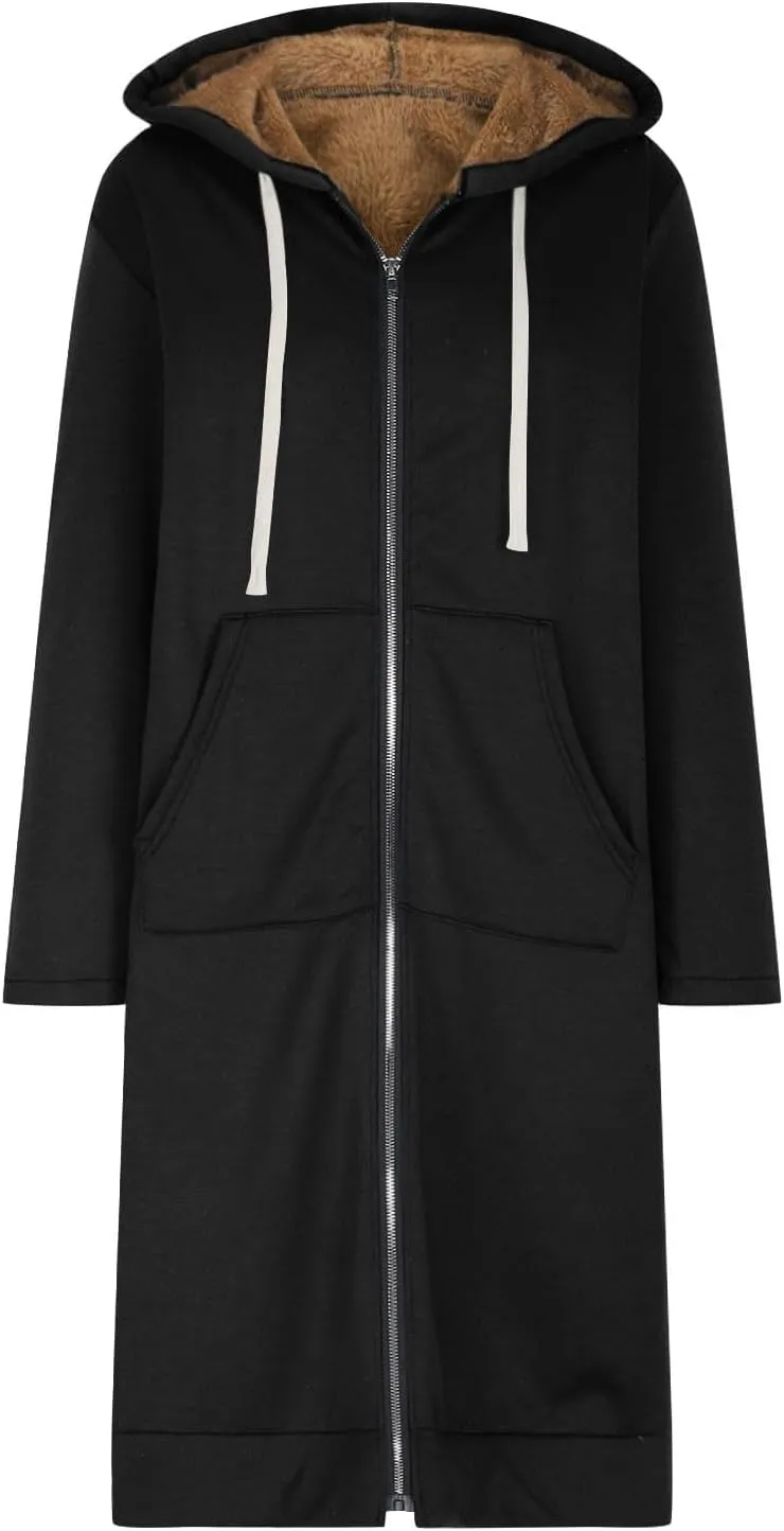 Winter Hoodie Jackets for Women Fleece Sweater Coats Plus Size Warm Outerwear Casual Loose Long Jacket with Pocket