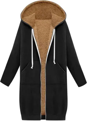 Winter Hoodie Jackets for Women Fleece Sweater Coats Plus Size Warm Outerwear Casual Loose Long Jacket with Pocket