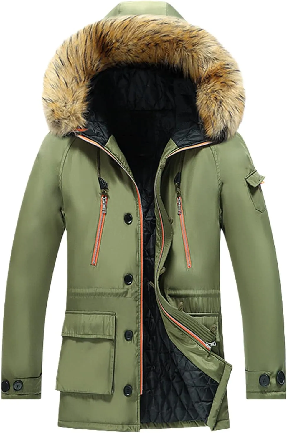 Winter Jacket Men Fur Collar Parkas Coat Casual Thick Warm Windbreakers Soild Color Outdoor Parka Mens Hooded Jacket