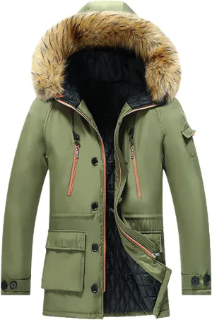 Winter Jacket Men Fur Collar Parkas Coat Casual Thick Warm Windbreakers Soild Color Outdoor Parka Mens Hooded Jacket