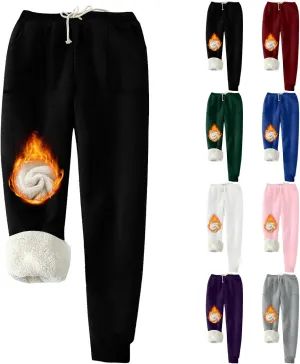 Winter Warm Fleece Sherpa Lined Sweatpants for Women Soild Fleece Joggers Pants Athletic Active Sweatpants
