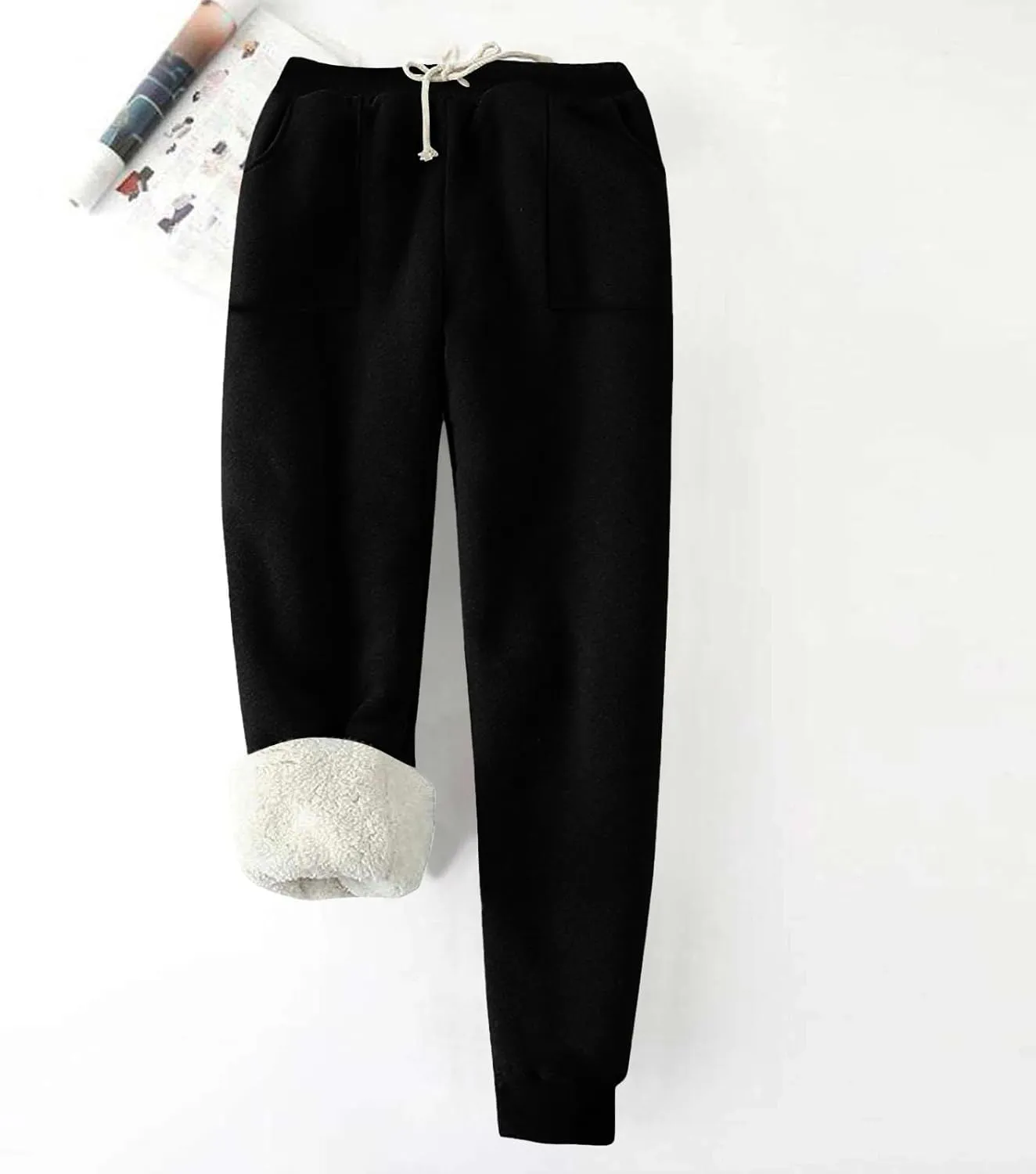 Winter Warm Fleece Sherpa Lined Sweatpants for Women Soild Fleece Joggers Pants Athletic Active Sweatpants