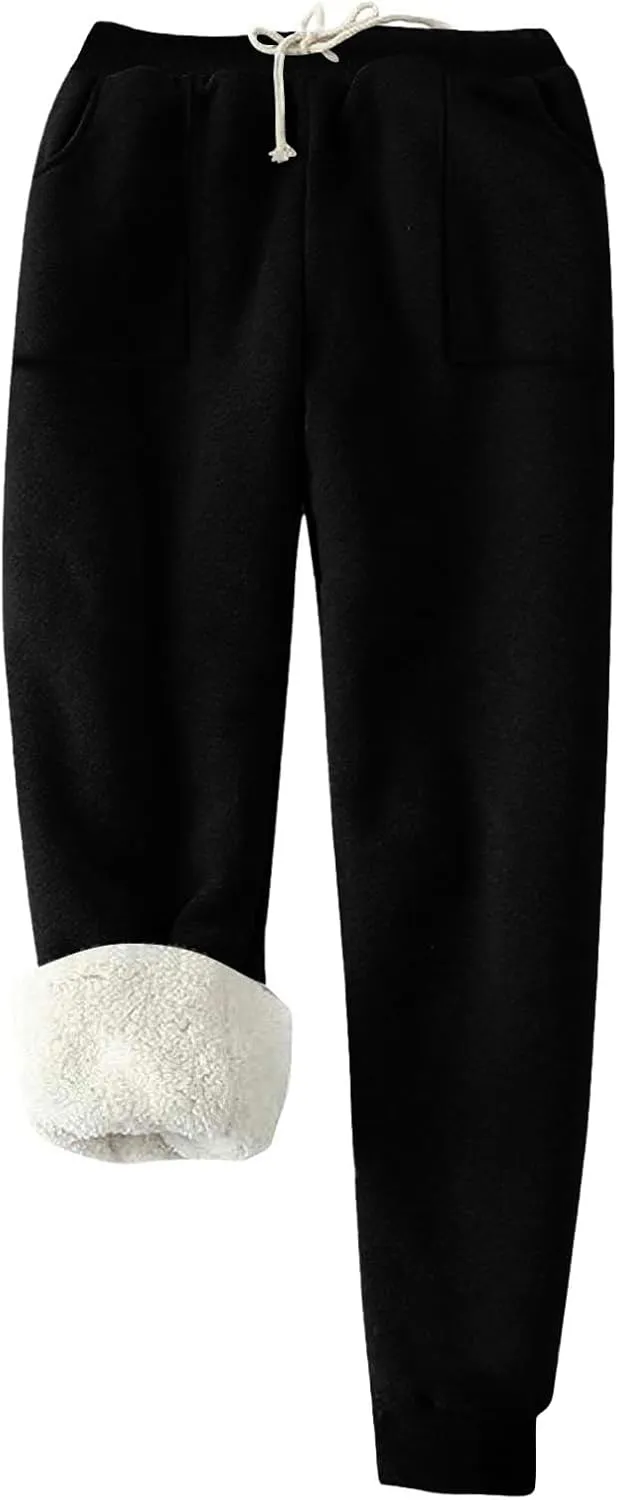 Winter Warm Fleece Sherpa Lined Sweatpants for Women Soild Fleece Joggers Pants Athletic Active Sweatpants