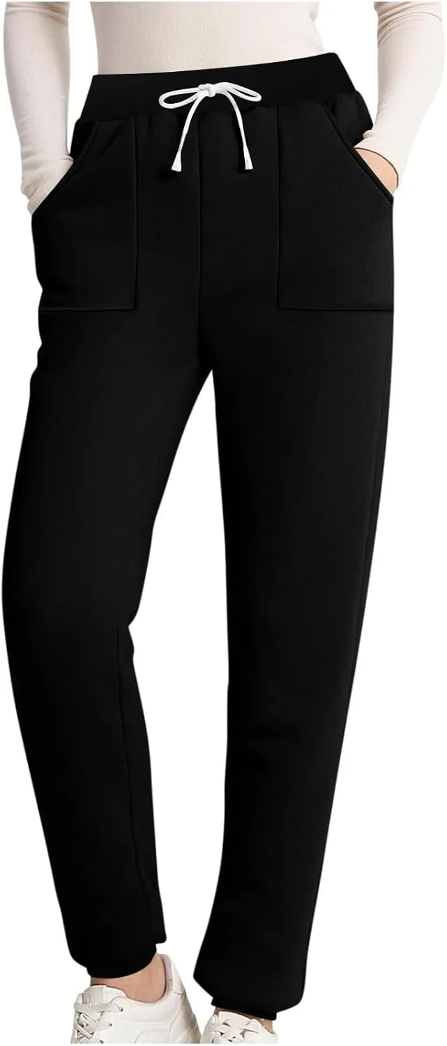 Winter Warm Fleece Sherpa Lined Sweatpants for Women Soild Fleece Joggers Pants Athletic Active Sweatpants