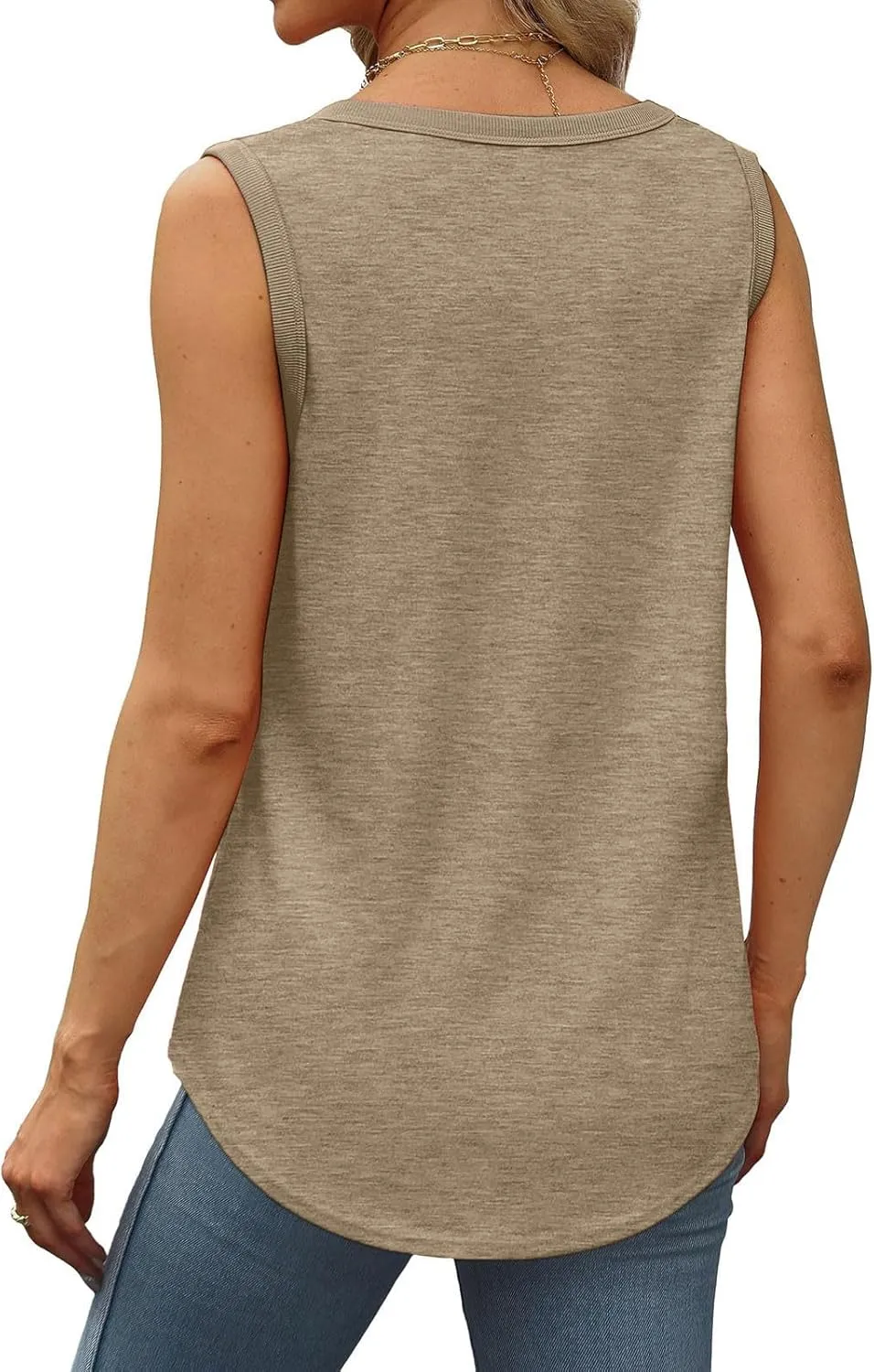 Wkishenl Womens Solid Tank Tops Summer Loose Casual Sleeveless Tops Trendy Scoop Neck Blouse Chic Beach Clothes Basic Outfits