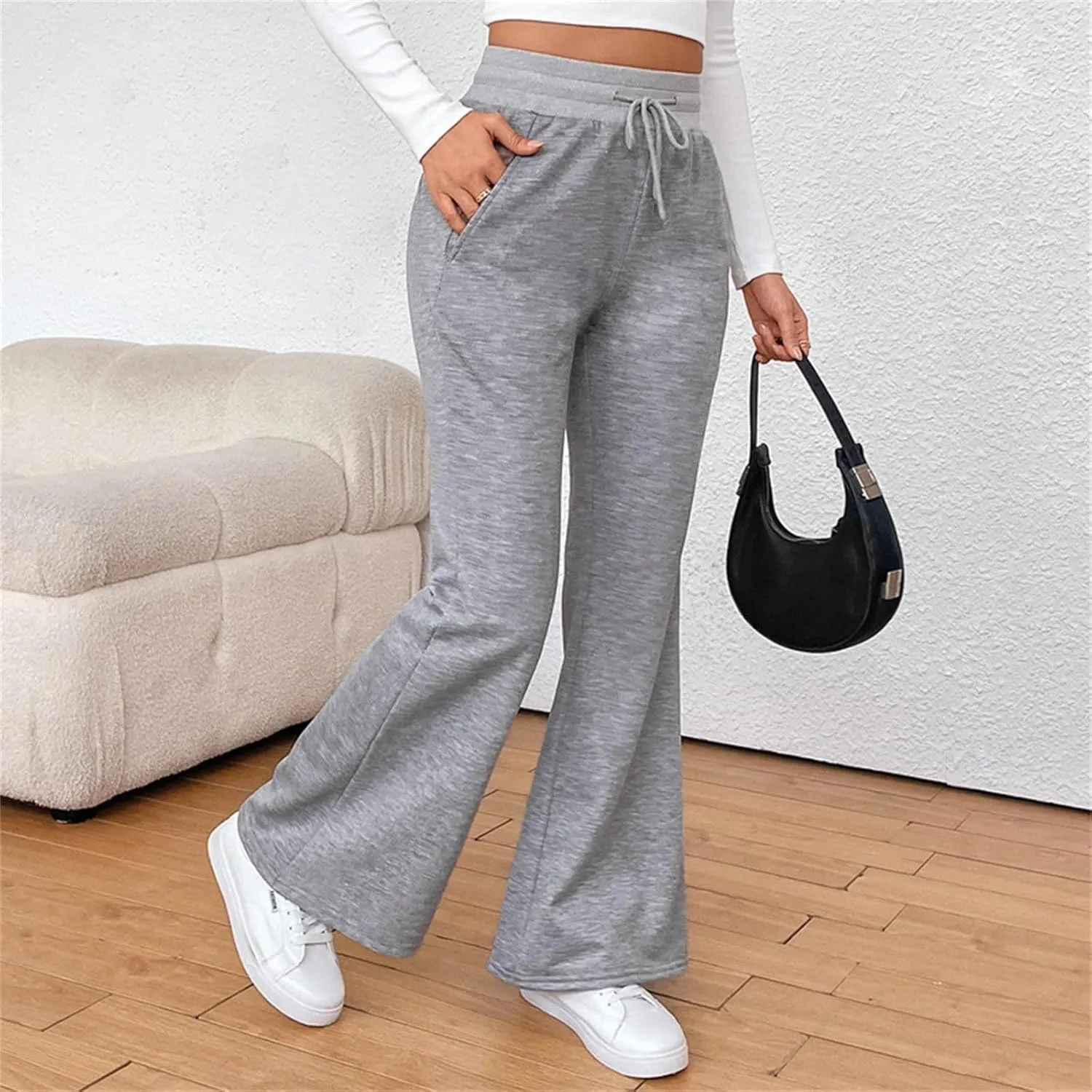 Women Active Jogger Sweatpants High Waisted Pants Lounge Bottoms Fleece Wide Leg Baggy Athletic Joggers Pants Pockets