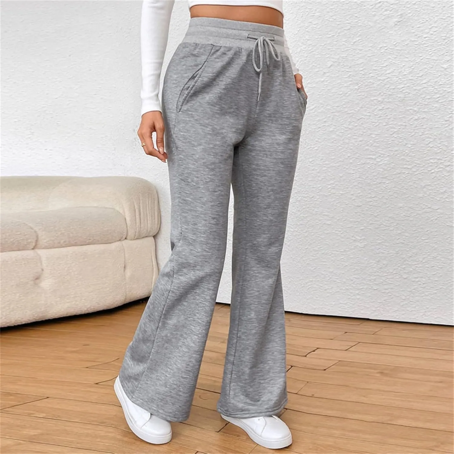 Women Active Jogger Sweatpants High Waisted Pants Lounge Bottoms Fleece Wide Leg Baggy Athletic Joggers Pants Pockets