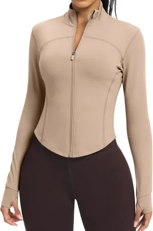 Women BBL Jacket Full Zip UP Workout Athletic Cropped Jacket wIth Thumb Holes Running Yoga Sportswear