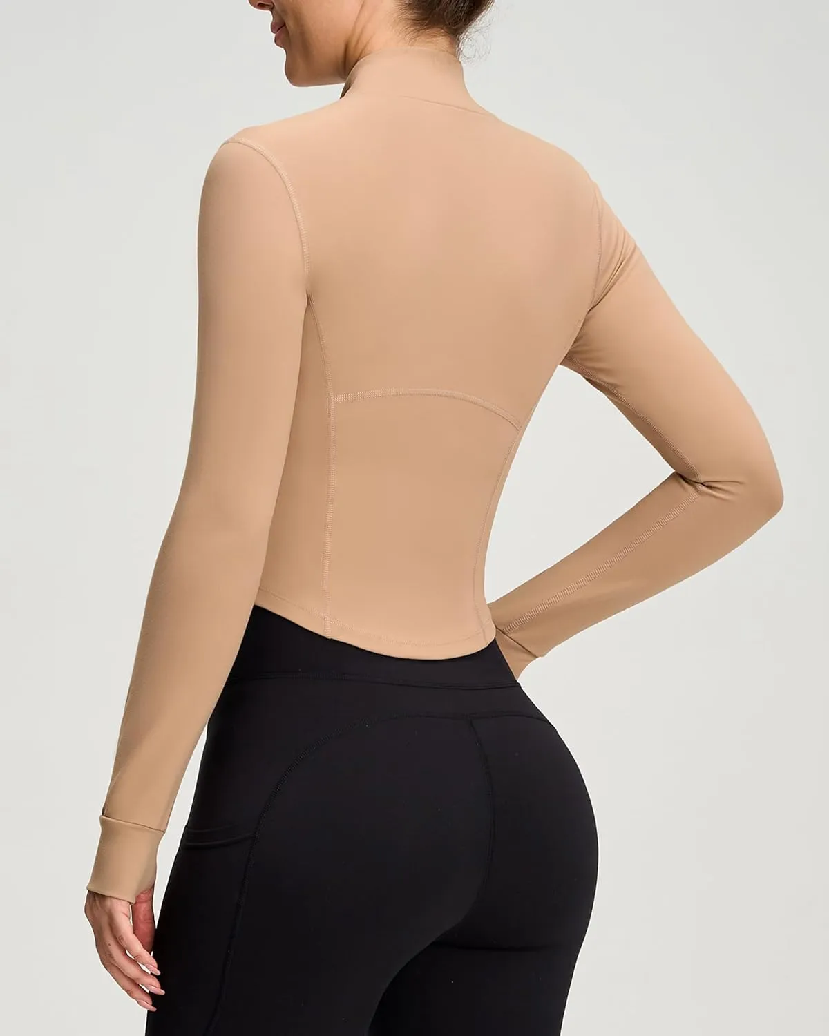 Women BBL Jacket Full Zip UP Workout Athletic Cropped Jacket wIth Thumb Holes Running Yoga Sportswear