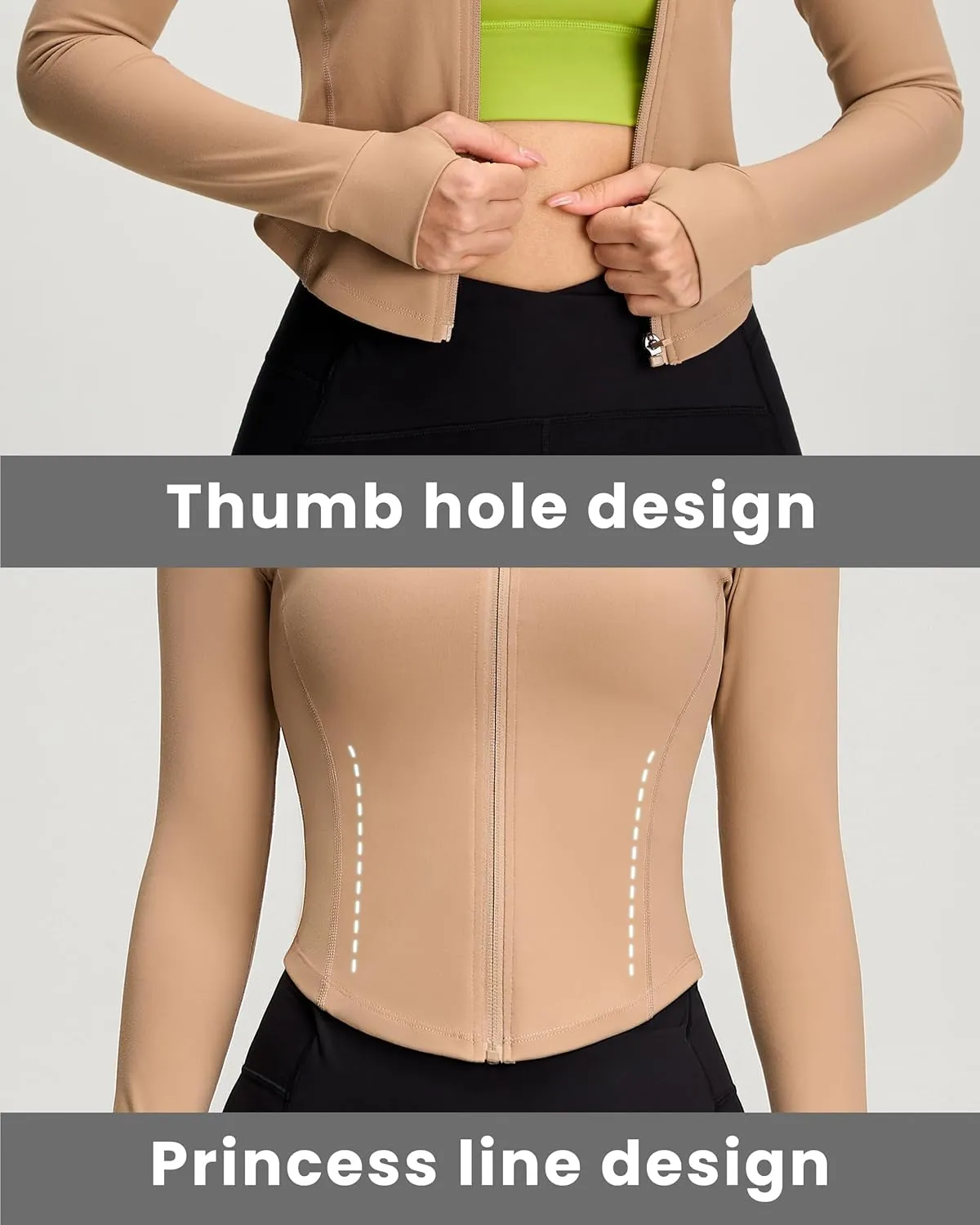 Women BBL Jacket Full Zip UP Workout Athletic Cropped Jacket wIth Thumb Holes Running Yoga Sportswear
