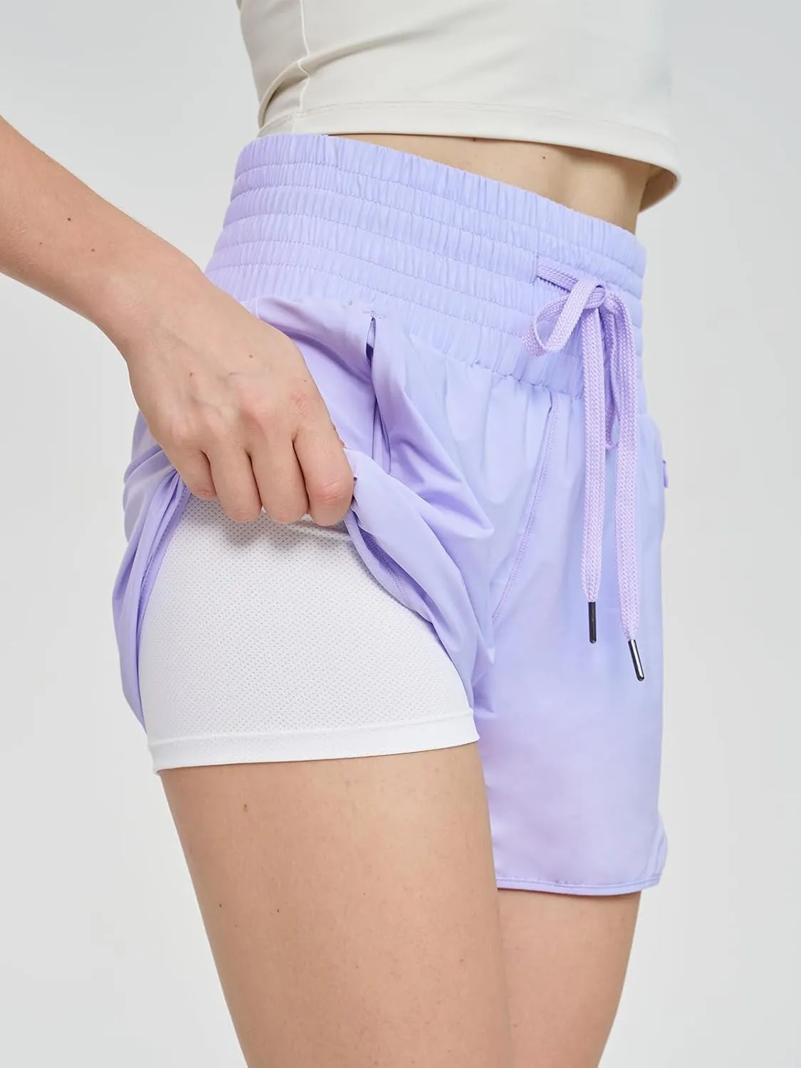 Women High Waist Athletic Gym Running Shorts Quick Dry Workout Shorts with Liner