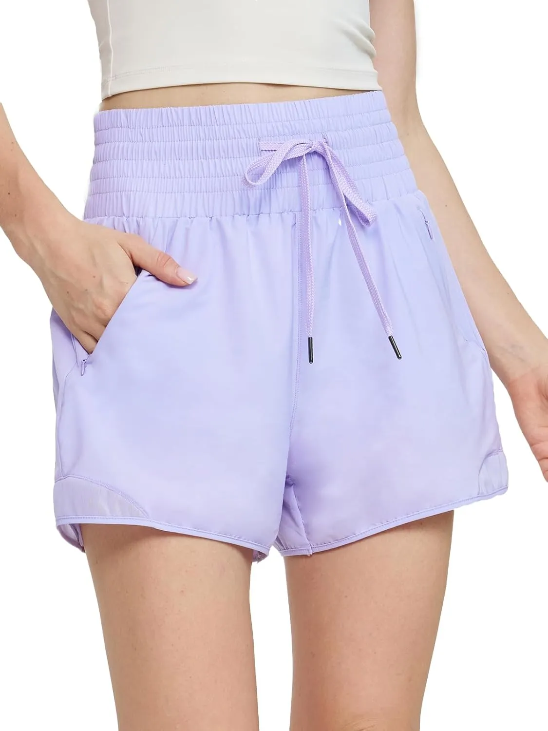 Women High Waist Athletic Gym Running Shorts Quick Dry Workout Shorts with Liner