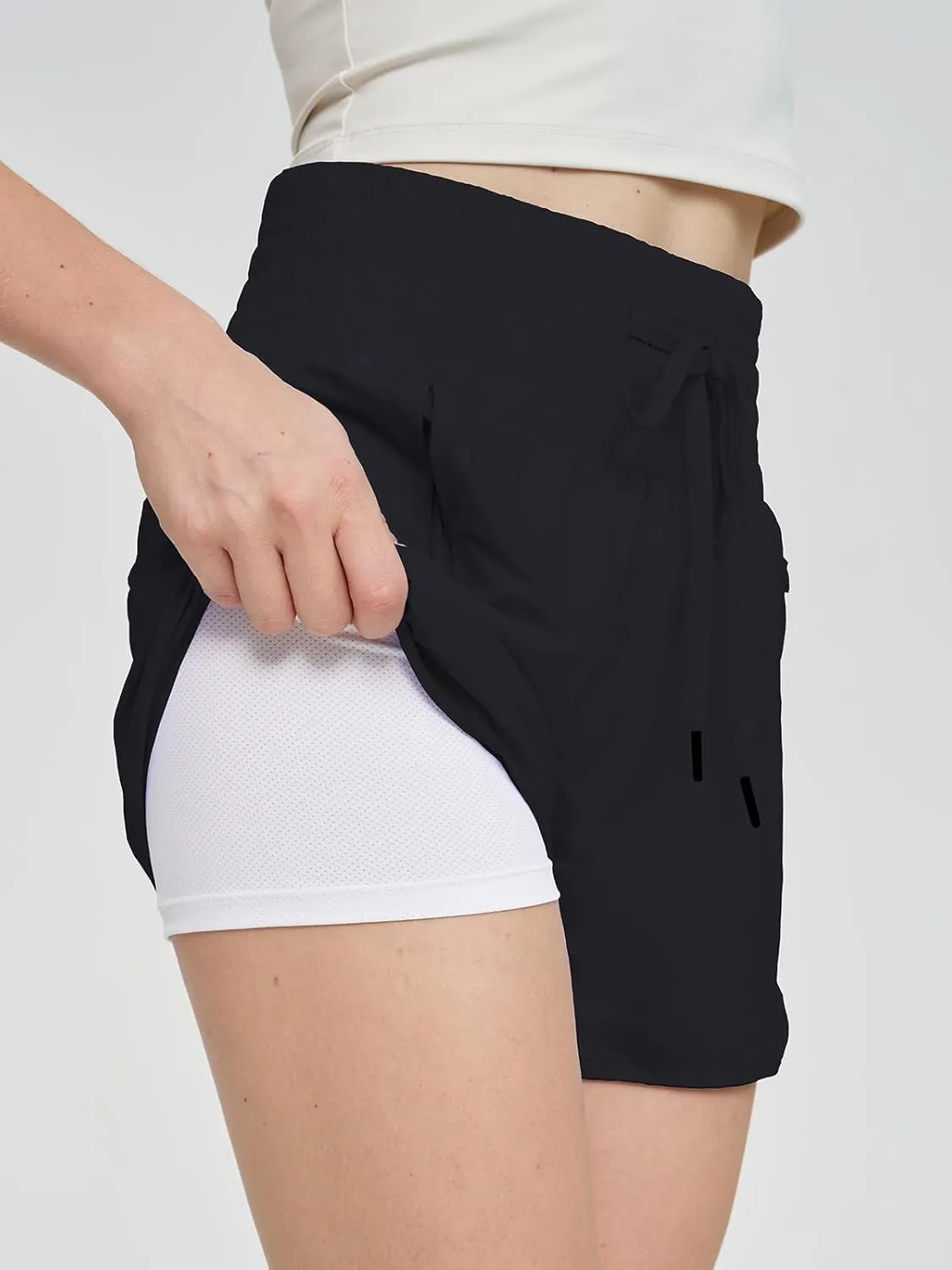 Women High Waist Athletic Gym Running Shorts Quick Dry Workout Shorts with Liner