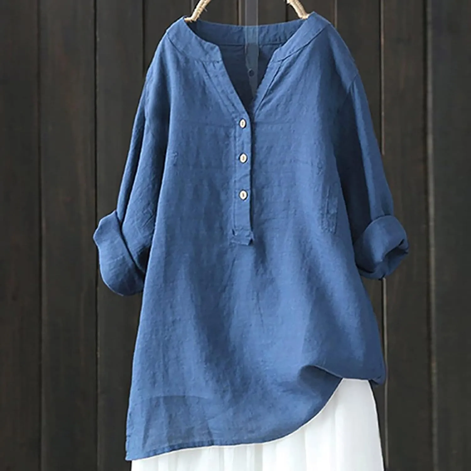 Women Linen Shirts Long Sleeve 2024 Casual Solid Color V-Neck Button Down Shirts Overszied Spring Tops Trendy