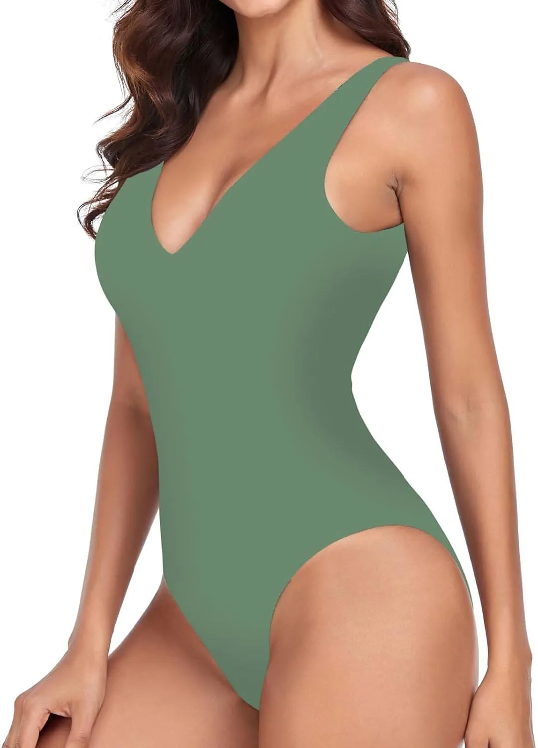 Women One Piece Swimsuit Padded Sexy V Neck Swim Suits Modest Tummy Control Monokinis Bathing Suits Backless Swimwear