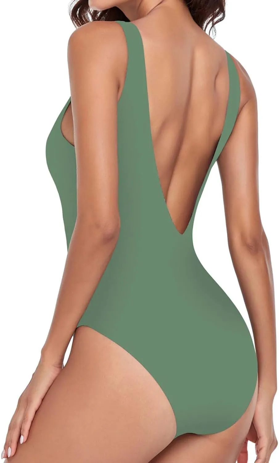 Women One Piece Swimsuit Padded Sexy V Neck Swim Suits Modest Tummy Control Monokinis Bathing Suits Backless Swimwear