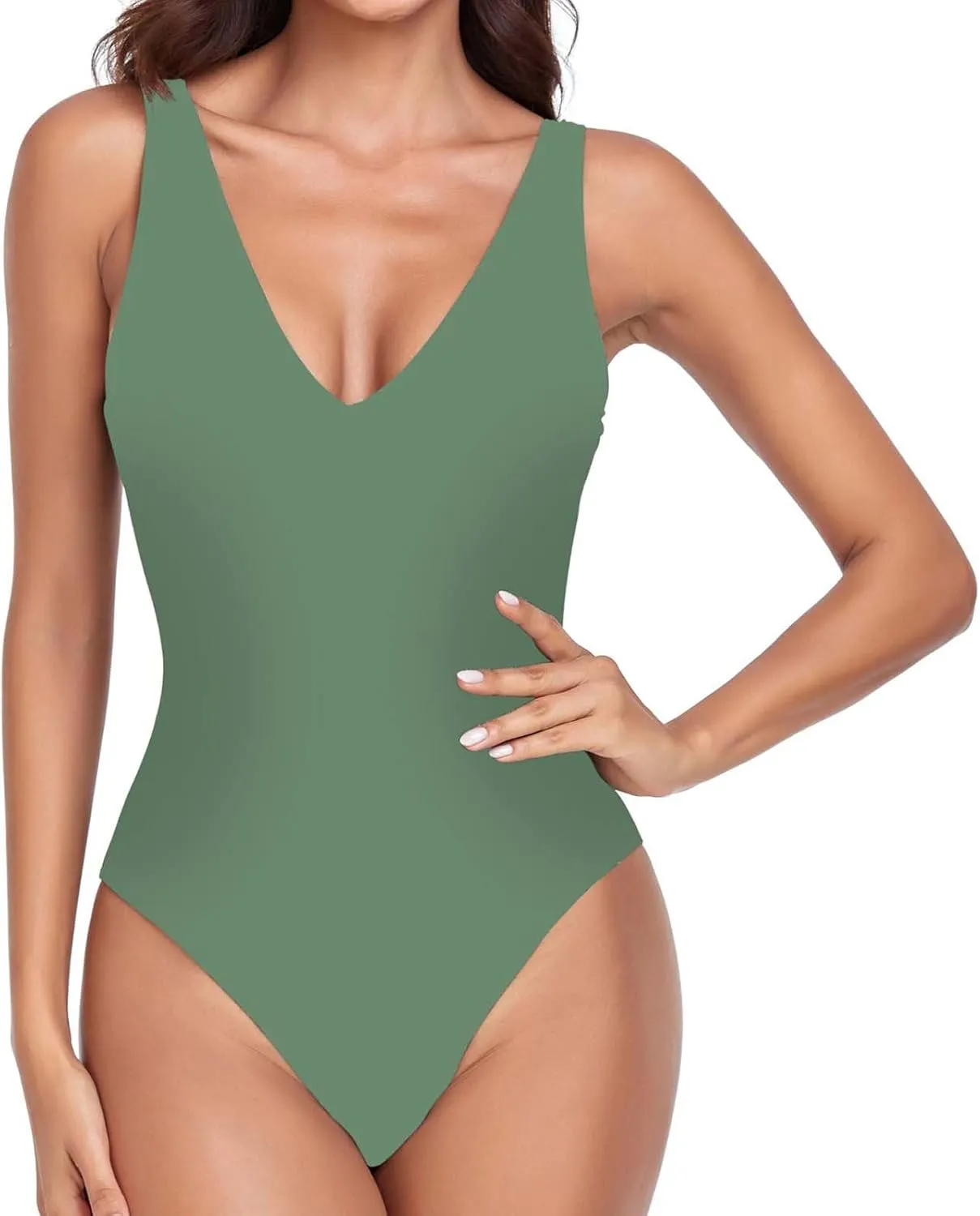 Women One Piece Swimsuit Padded Sexy V Neck Swim Suits Modest Tummy Control Monokinis Bathing Suits Backless Swimwear