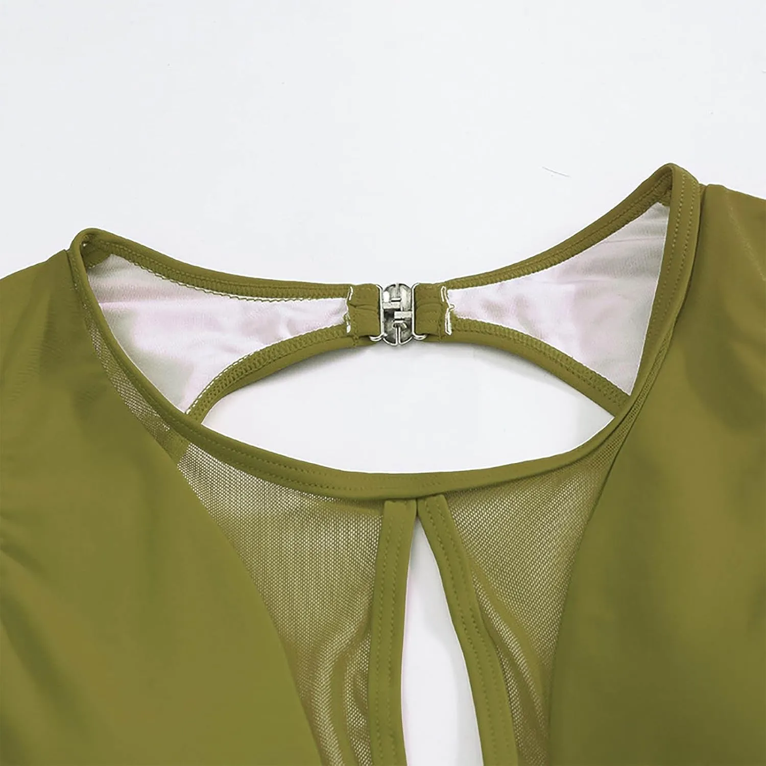 Women One Piece Swimsuits Sexy Sheer Cutout Mesh Patchwork Backless Swimwear High Waisted Slimming Bathing Suit