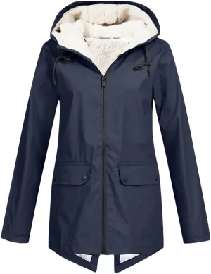 Women Waterproof Outdoor Hiking Raincoat Jacket Lined Rain Jacket Lightweight Hooded Jackets Trench Coats
