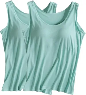 Women's 2 Pack Tank Tops Seamless Workout Tank Tops Sleeveless Athletic Sports Shirts Yoga Clothes with Built in Bra