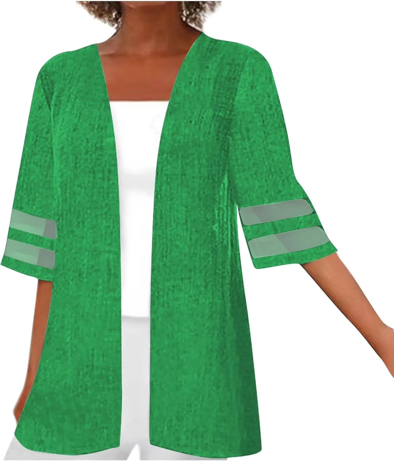 Women's 2024 Fall Open Front Cardigans Classic Lace Trim Kimono Plus Size Summer Beach Cover Ups Linen Dressy Blouses