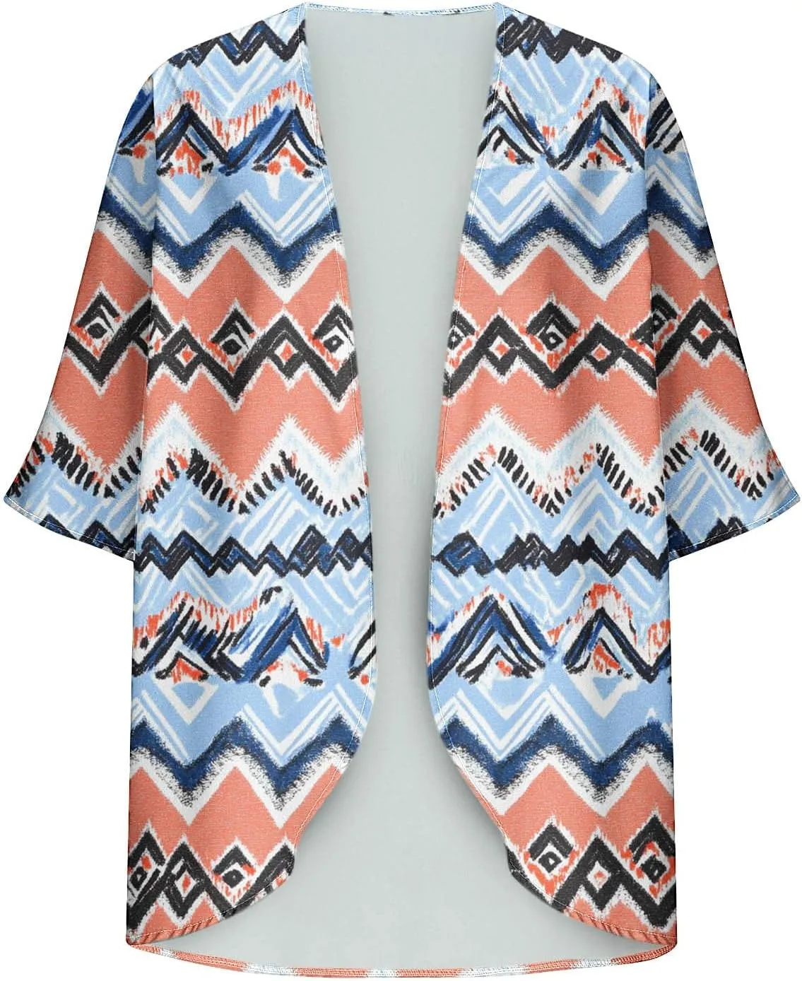 Women's 3/4 Puff Sleeve Kimono Cardigan UV Sun ProtectionLoose Open Front Floral Print Cover Up Casual Blouse Tops