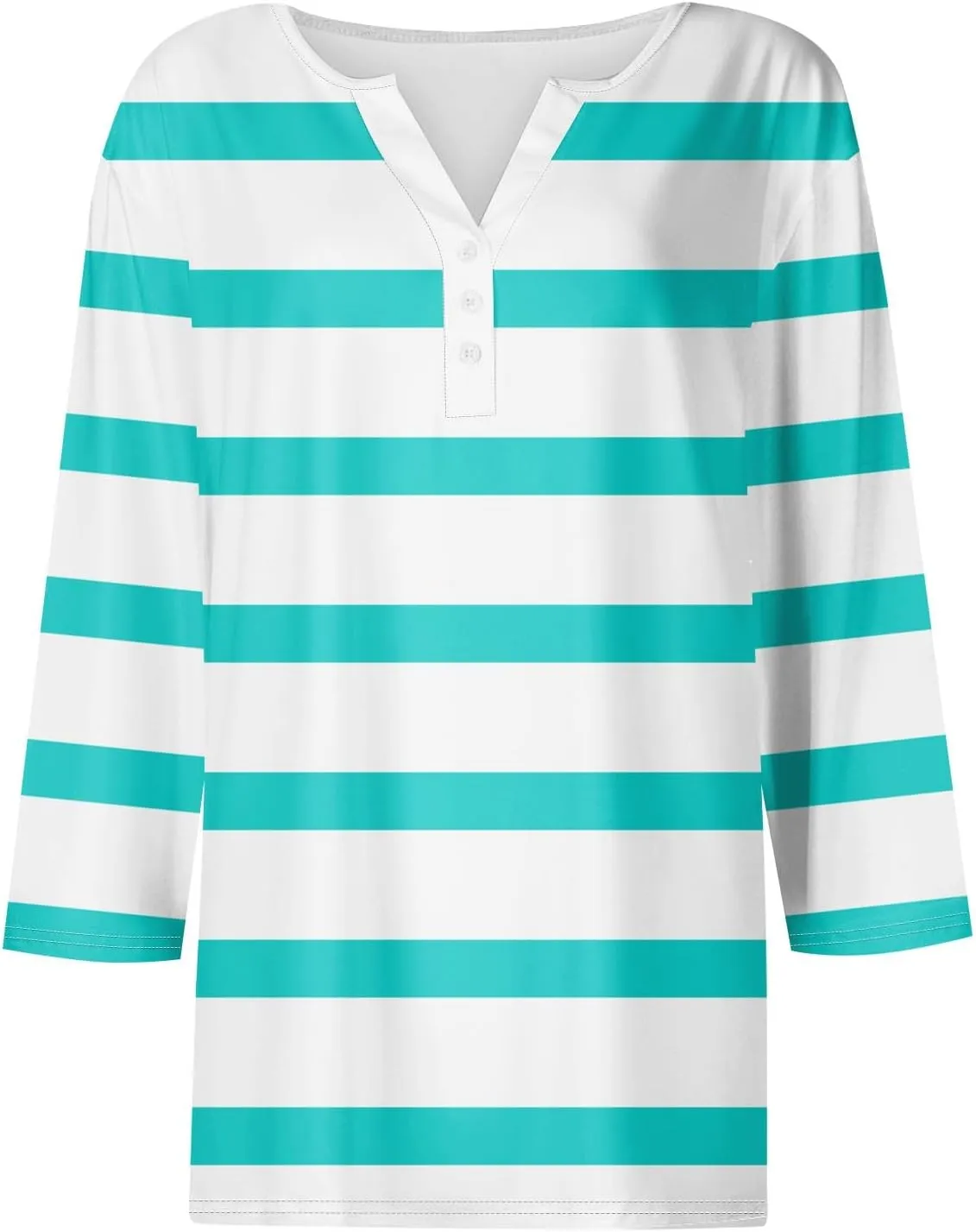 Womens 3/4 Sleeve Tops,Women's T-Shirts Dressy Button Down Tunic Tops Striped Blouses Henley V Neck Summer Cute Tees