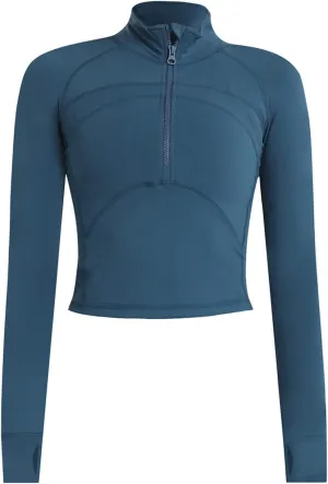 Women's Athletic Half Zip Pullover Sweatshirt Workout Top Crop Quarter Zip Pullover Yoga Running Jackets