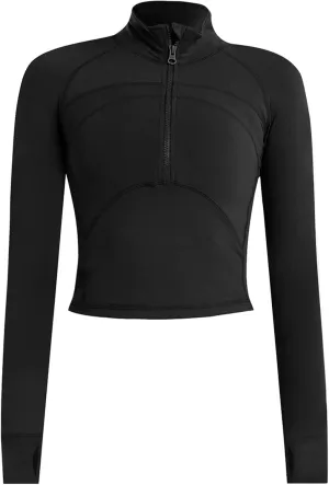 Women's Athletic Half Zip Pullover Sweatshirt Workout Top Crop Quarter Zip Pullover Yoga Running Jackets