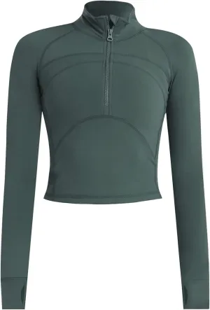 Women's Athletic Half Zip Pullover Sweatshirt Workout Top Crop Quarter Zip Pullover Yoga Running Jackets