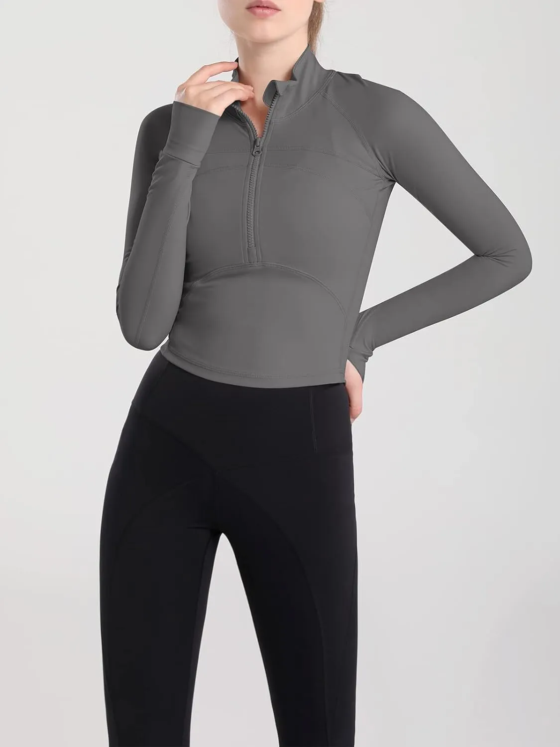 Women's Athletic Half Zip Pullover Sweatshirt Workout Top Crop Quarter Zip Pullover Yoga Running Jackets