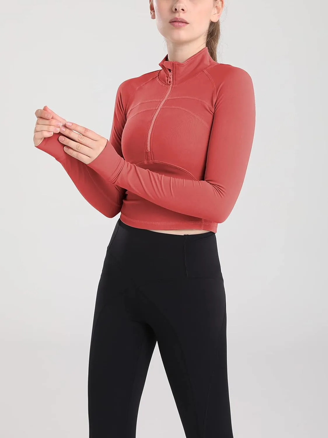 Women's Athletic Half Zip Pullover Sweatshirt Workout Top Crop Quarter Zip Pullover Yoga Running Jackets