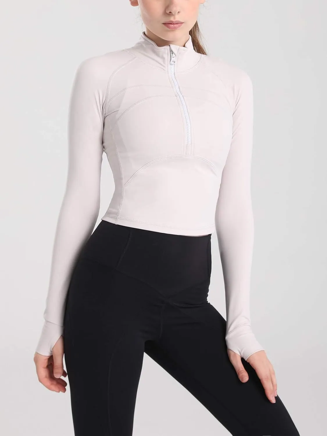 Women's Athletic Half Zip Pullover Sweatshirt Workout Top Crop Quarter Zip Pullover Yoga Running Jackets