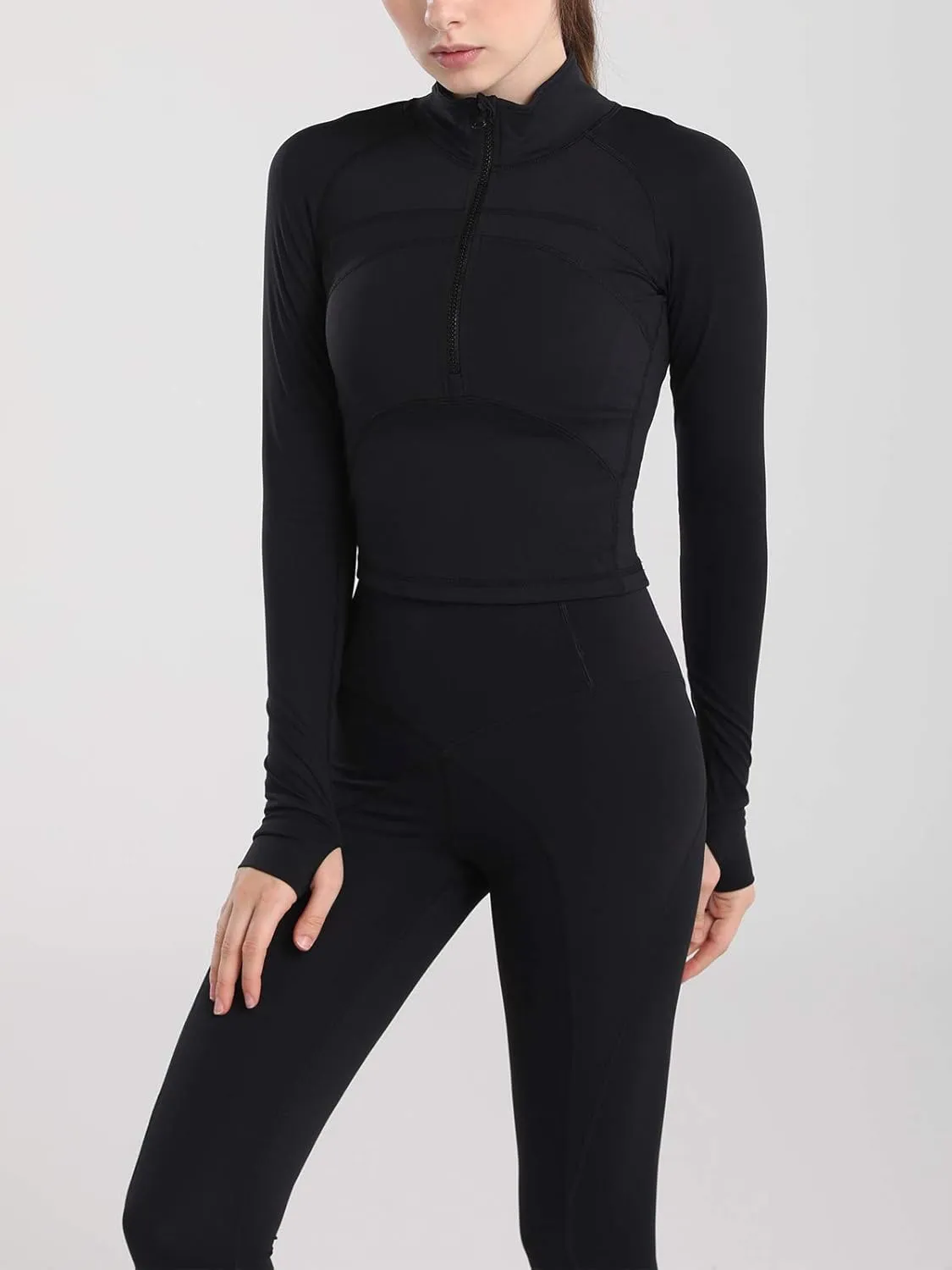 Women's Athletic Half Zip Pullover Sweatshirt Workout Top Crop Quarter Zip Pullover Yoga Running Jackets